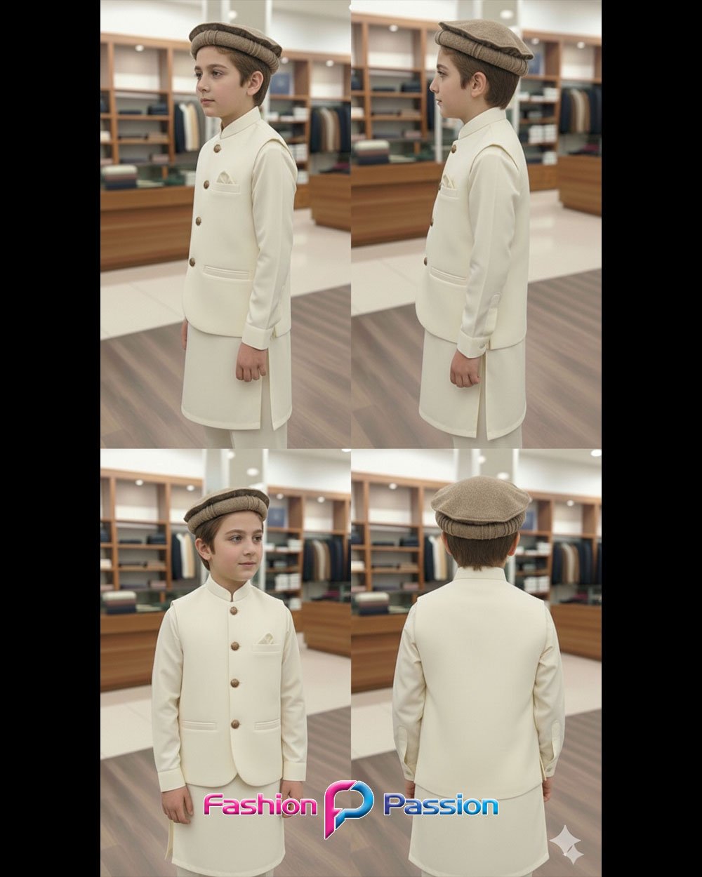 Kids waistcoat Set Cream for boys β 3 piece traditional outfit