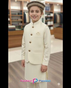 Kids Waistcoat Set Cream Color for boys