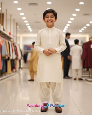 Kids Shalwar Kurta Cream for boys – traditional outfit by Fashion Passion