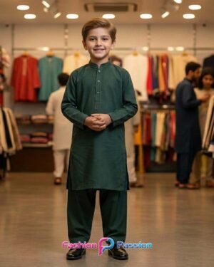 Kids Shalwar Kurta Dark Green for boys – traditional outfit by Fashion Passion