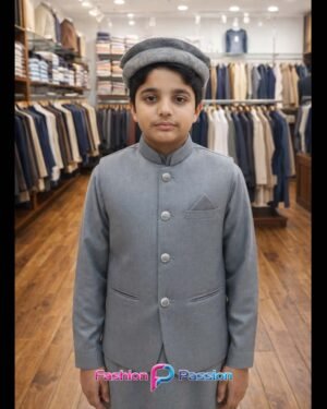 Front view of Kids Waistcoat Set Metal Gray