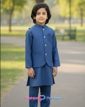 Front view of Kids Waistcoat Set Royal Blue