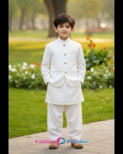 Front view of Kids Waistcoat Set White