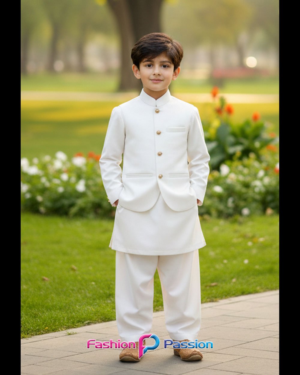 Front view of Kids Waistcoat Set White