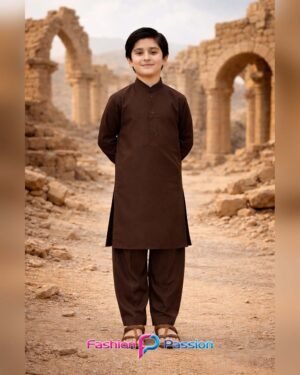 Kids Shalwar Kurta Cocoa Brown full length traditional outfit for boys