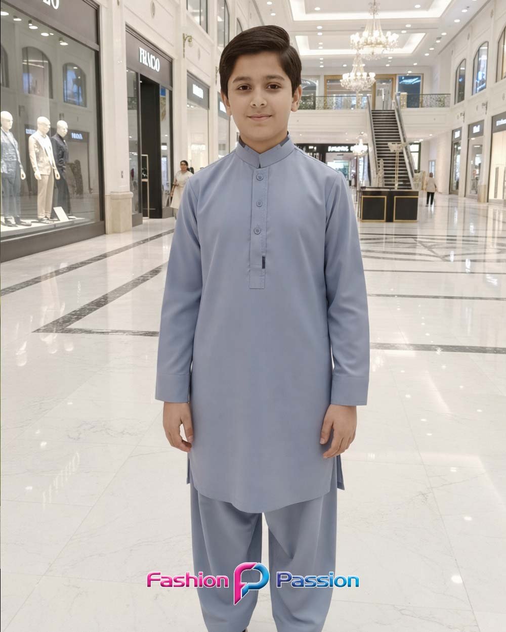 Kids Shalwar Kurta Ice Gray for boys in elegant silver gray traditional eastern outfit