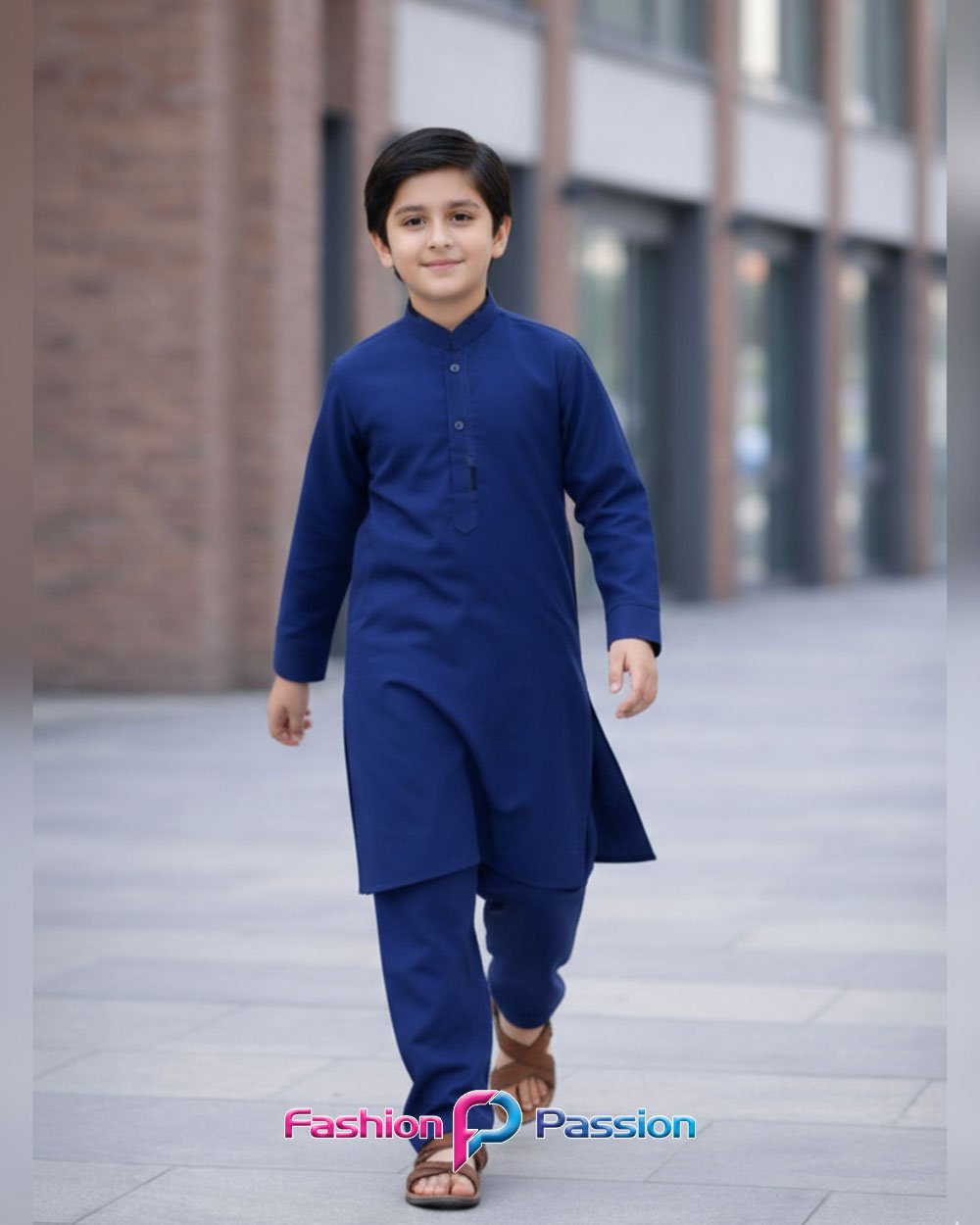 Kids Shalwar Kurta Imperial Blue by Fashion Passion β elegant plain blue kurta pajama outfit for boys