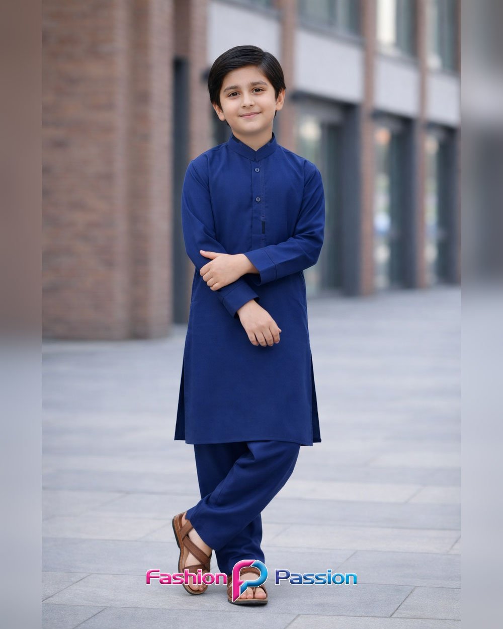 Kids Shalwar Kurta Imperial Blue full length traditional outfit for boys