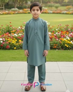 Kids Shalwar Kurta Sage Green full length traditional outfit for boys