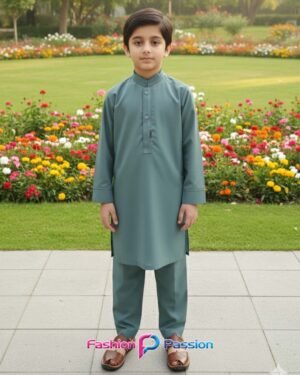 Kids Shalwar Kurta Sage Green full length traditional outfit for boys