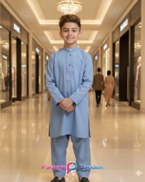 Kids Shalwar Kurta Steel Blue for boys full length traditional outfit