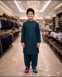 Kids Shalwar Kurta Zink color suit with stylish coat and black shoes for boys